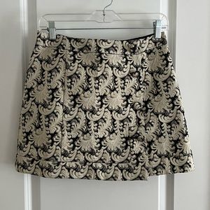 Black, cream & gold jacquard mini wrap skirt